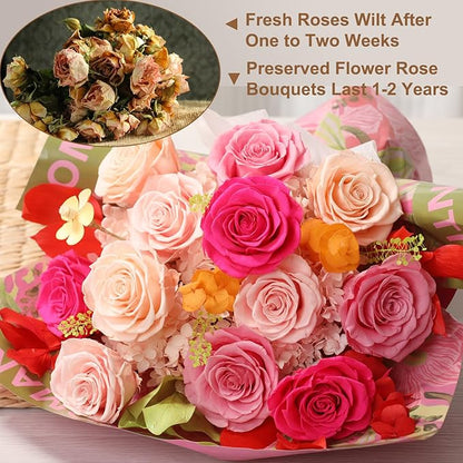 Lovenfold Flowers for Delivery Birthday Flowers Gift for Her,Preserved Flowers Bouquet 12 Roses Mixed Bouquet,Rose Gifts for Women Mom Grandma(Mixed 12 Champagne Roses)