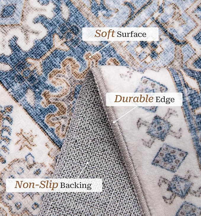 zesthome 10x14 Area Rugs,Stain Resistant Washable Rug,Ultra-Thin Rugs for Living Room,Bedroom,Non-Slip Backing Home Decor Large Area Rug (Blue/Beige,10'x14')