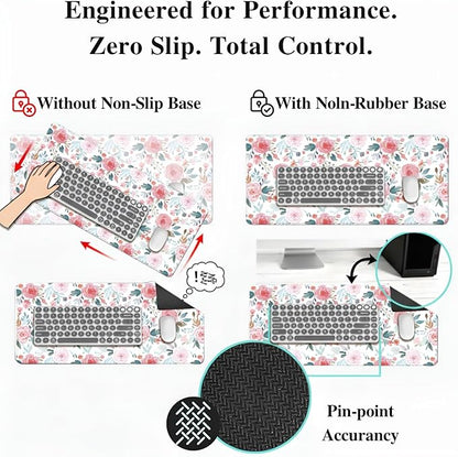 XXL Gaming Mouse Pad (47.2 x 23.6 Inch), Giant Floral Desk Blotter for Full Coverage, Watercolor Rose Garden Pattern, Anti-Slip Table Cover, Premium Soft Laptop Protector