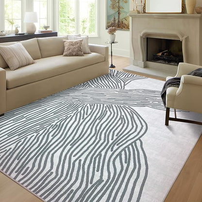 YIHOUSE Grey Rug for Living Room, 8×10 Modern Abstract Area Rug, Geometric Contemporary Wave Striped Rugs for Playroom Nursery, Washable Nonslip Large Rug for Bedroom Dining Room