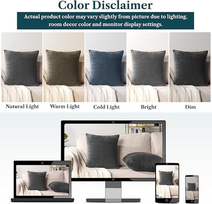 PAVILIA Dark Gray Throw Pillow Covers 18x18 Set of 2, Decorative Pillow Cases for Bed Sofa Couch, Boho Aesthetic Accent Decor Cushion for Bedroom Living Room, Velvet Square Euro Sham Covers, Dark Grey