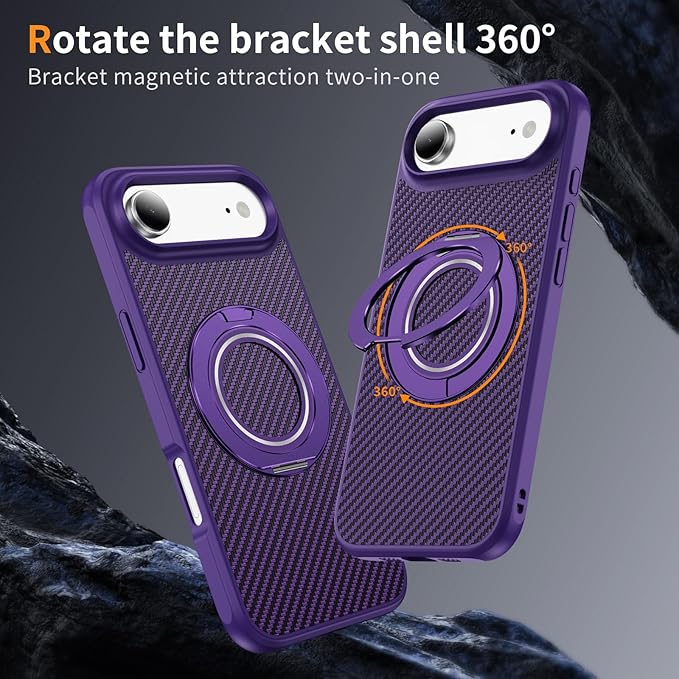 Mag-Stand Carbon Fiber Case for iPhone 17 Air, 360° Rotate Magnetic Stand, Compatible with MagSafe, 15FT Military Protection, Slim Shockproof Magnetic Kickstand Mag Phone Case for Men Women