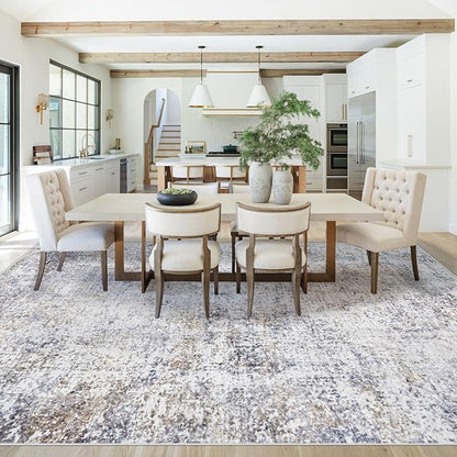 9x12 Area Rugs for Living Room, Washable Modern Abstract Large Area Rug Neutral Soft Non Slip Kids Rug Stain Resistant Indoor Carpet for Bedroom Dining Room Playroom Home Office(Blue Grey, 9'x12')