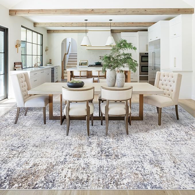 8x10 Area Rugs for Living Room, Washable Modern Abstract Large Area Rug Neutral Soft Non Slip Kids Rug Stain Resistant Indoor Carpet for Bedroom Dining Room Playroom Home Office(Blue Grey, 8'x10')
