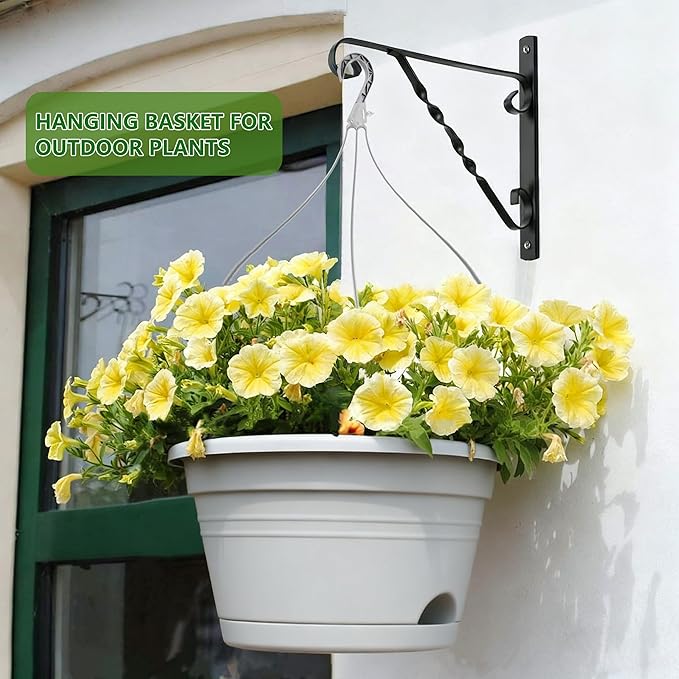 4 Pack Hanging Planters, 10 Inch Plant Pots with Hanger Chain & Drainage Trays, Hanging Baskets for Plants Outdoor Indoor, Flowers Pots for Home, Garden, Porch Decor (2 Grey + 2 Black)
