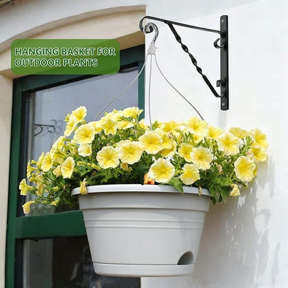 4 Pack Hanging Planters, 10 Inch Plant Pots with Hanger Chain & Drainage Trays, Hanging Baskets for Plants Outdoor Indoor, Flowers Pots for Home, Garden, Porch Decor (2 Grey + 2 Black)