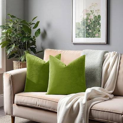 26x26 Velvet Pillow Covers Set of 2 Grass Green Decorative Square Throw Pillowcase Soft Solid Cushion Covers for Bedroom Living Room Outdoor Indoor Decoration