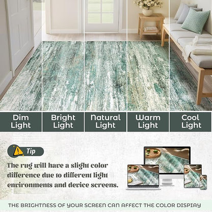 5x7 Area Rugs for Living Room, Washable Modern Abstract Large Area Rug Neutral Soft Non Slip Kids Rug Stain Resistant Indoor Carpet for Bedroom Nursery Dining Room Home Office(Green, 5'x7')