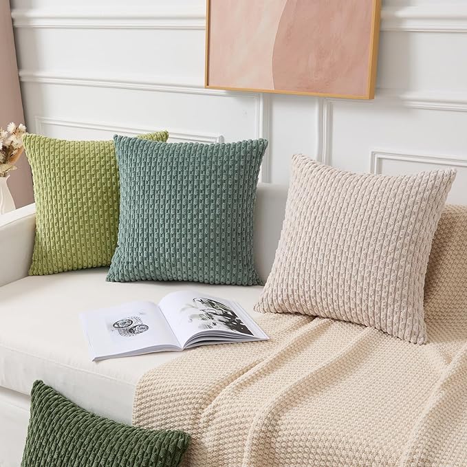 Kevin Textile 14x22 Inch Pillow Cover 1 Pack Boho Decorative Soft Striped Corduroy Lumbar Farmhouse Color Accent Rectangle Cushion Case for Living Room Couch Sofa Bed, Teal Green