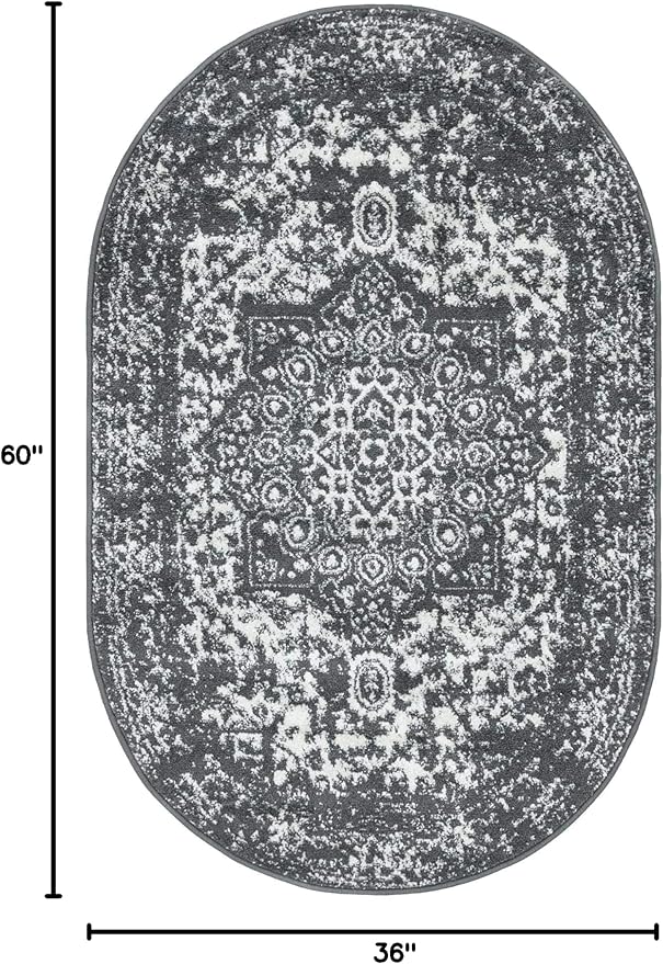 Rugs.com Arlington Collection Rug – 3' x 5' Oval Dark Grey Medium-Pile Rug Perfect for Living Rooms, Large Dining Rooms, Open Floorplans