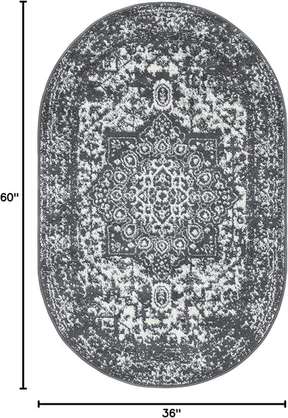 Rugs.com Arlington Collection Rug – 3' x 5' Oval Dark Grey Medium-Pile Rug Perfect for Living Rooms, Large Dining Rooms, Open Floorplans