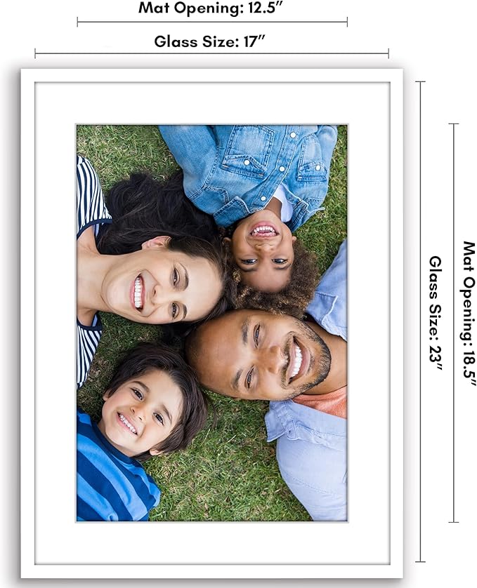 Americanflat 17x23 Picture Frame with Polished Plexiglass - Use as 13x19 Frame with Mat or Display 17x23 Photo Without Mat - Streamline Collection - Thin Border Picture Frames for Wall - White