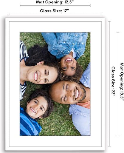 Americanflat 17x23 Picture Frame with Polished Plexiglass - Use as 13x19 Frame with Mat or Display 17x23 Photo Without Mat - Streamline Collection - Thin Border Picture Frames for Wall - White