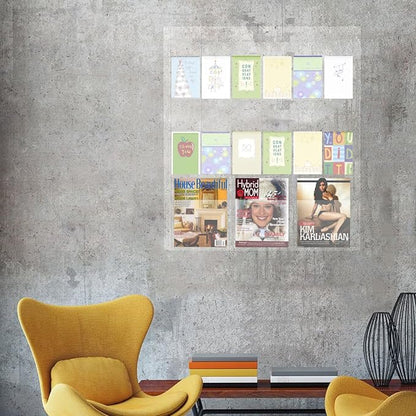 Acrylic Brochure Holder Wall Mount – 3 Magazine Racks & 12 Trifold Pamphlet Holders, Clear Literature Organizer for Office, Home, School, Clinic, Retail - Wall Mounted Flyer Display Rack, Transparent