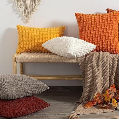 Kevin Textile Throw Pillow Covers Soft Corduroy Decorative Set of 2 Boho Striped Pillow Covers Pillowcases Farmhouse Home Decor for Couch Bed Sofa Living Room 24x24 Inch Light Brown