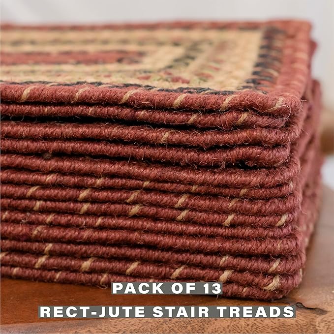 Homespice Highland Jute Braided Stair Treads for Wooden Steps, Country Cabin Decor, Set of 13, Multicolor 8x28 Rectangle Rug for Stairs - Easy to Clean, Tightly Stitched and Durable