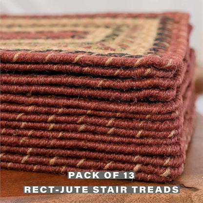 Homespice Highland Jute Braided Stair Treads for Wooden Steps, Country Cabin Decor, Set of 13, Multicolor 8x28 Rectangle Rug for Stairs - Easy to Clean, Tightly Stitched and Durable