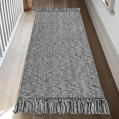 Collive Kitchen Runner Rug, 2' x 4.3' Hand-Woven Reversible Washable Rugs, Grey Cotton Modern Farmhouse Bathroom Mat Hallway Carpet for Foyer Bedroom Entry Back Door Decor