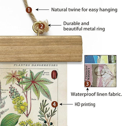 XIAOAIKA 2 Pack Vintage Plants Poster Hanger Frame, Retro Style Wall Decor Art Painting, Patterns are Printed on Linen Without Fading, Scrolls Made of Fir are Durable (16 x 23 inch)