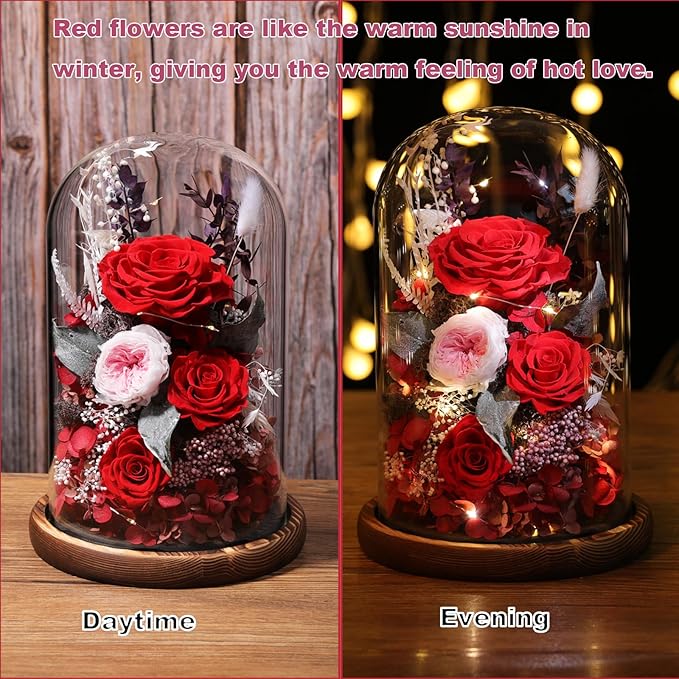 lovenfold Flowers for Delivery Preserved flowers Rose in Glass Dome,Red Rose Forever Flowers Birthday Gifts for Women Mom Grandma Friend Valentines Gifts for Her,Home Decor