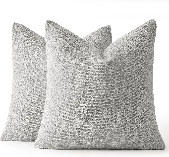 MIULEE 20x20 Inch Decorative Pillow Covers for Couch Bed Set of 2 Textured Boucle Neutral Winter Throw Pillows Light Grey Accent Solid Cushion Pillowcases Sofa Livingroom Home Decor