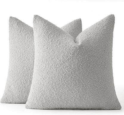 MIULEE 20x20 Inch Decorative Pillow Covers for Couch Bed Set of 2 Textured Boucle Neutral Winter Throw Pillows Light Grey Accent Solid Cushion Pillowcases Sofa Livingroom Home Decor