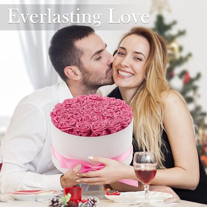 27 Forever Roses in Luxury White Box, Eternal Real Roses Birthday Gifts for Women, Preserved Flowers for Delivery Prime, Anniversary, Valentine's Day, Mothers Day for Mom (Pink)