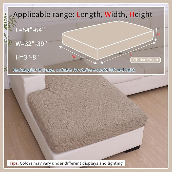 hyha Waterproof Couch Cushion Covers for Sectional Sofa, Sofa Slipcover Washable, Sectional Chaise Lounge Couch Covers L Shape for Pets with Elastic Bottom(Chaise, Camel)
