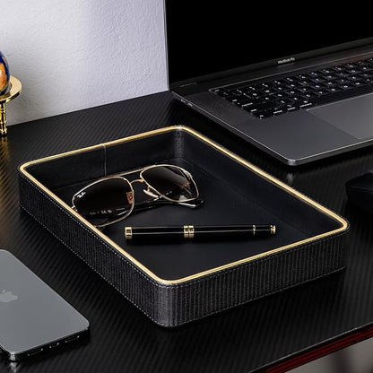 Black Leather Catchall Valet Tray for Men| Mens Valet Catch All Trays| Bedside Organizer for Nightstand| Cologne Tray for Men| Desk Trays