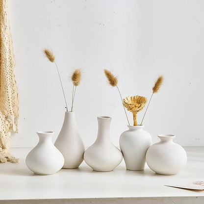 AWNR Bud Vases Home Decor: 5pcs Small Vases for Flowers White Ceramic Vase Centerpiece Table Decorations Minimalist Vases Bulk for Dining Room Kitchen