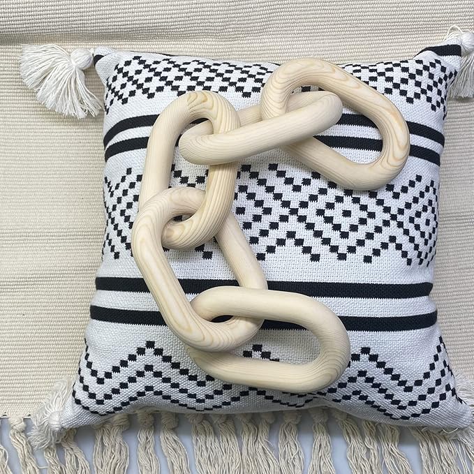 Wood Chain Link Decor | Hand Boho Carved Decor for Table , Shelf Decor Accents , Rustic Farmhouse Aesthetic 5 Link Chain Decor, Home Living Room, Bedroom, Entryway Coffee Table Decor(Wood color)