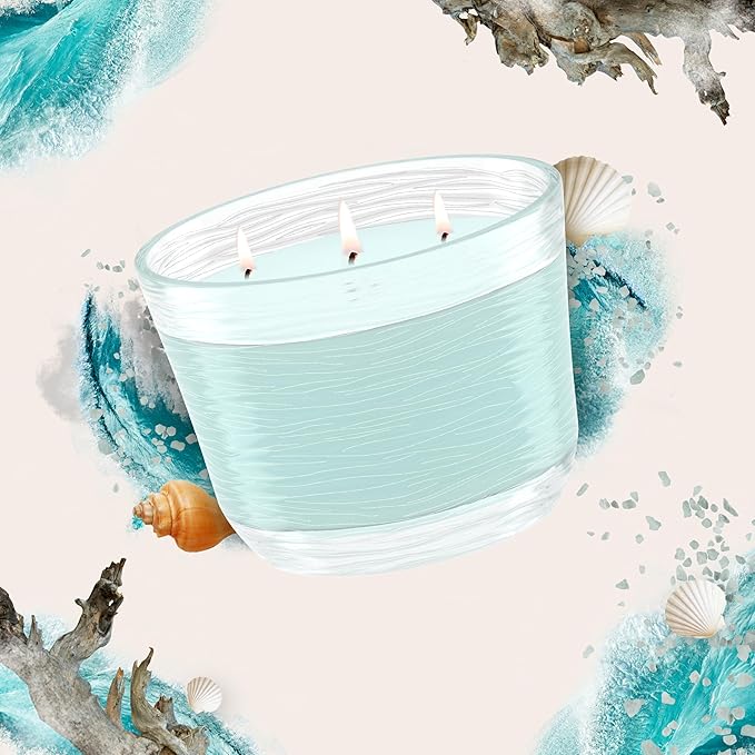 Glade 3-Wick Candle, Sky & Sea Salt Fragrance with Essential Oils, Air Freshener, 6.8 Oz, 3 Count