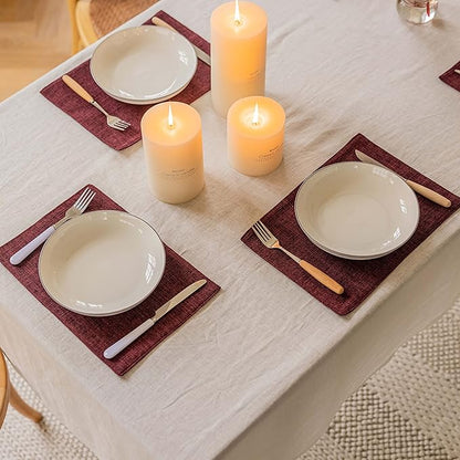 Home Brilliant Red Placemats Set of 4 Cloth Placemat for Holiday Christmas Heat Resistant Dining Table Mats Kitchen Washable Place Mats, Wine Red