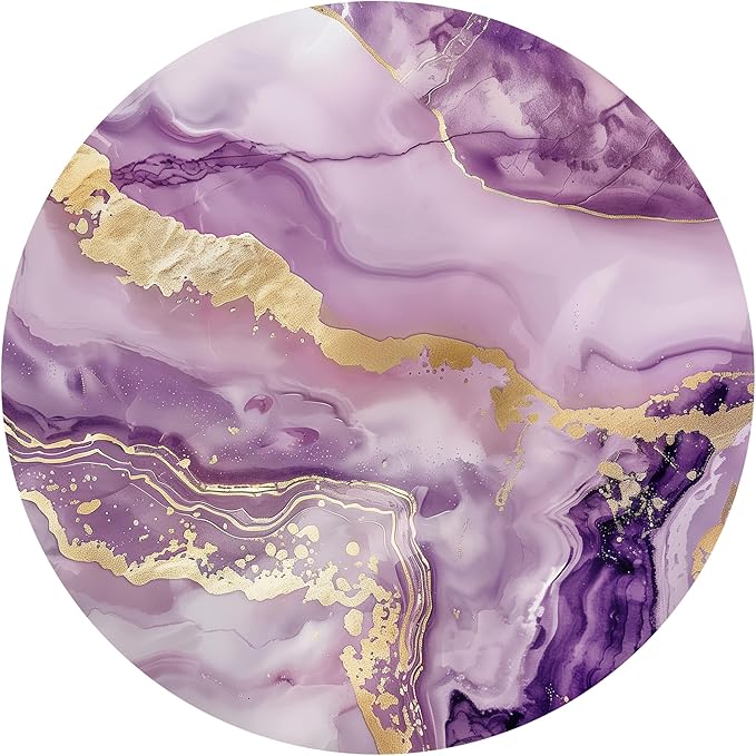 Ceramic Drink Coasters Set of 6 with Holder, Modern Marble Absorbent Ceramic Coasters, Round Ceramic Table Coasters for Home Decor Coffee Kitchen (4 Inches), Purple