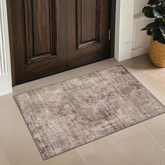 2x3 Small Rugs for Entryway, Rustic Brown Washable Non Slip Throw Rugs for Kitchen, Bathroom, Farmhouse Medallion Abstract Indoor Décor, Stain Resistant Carpet