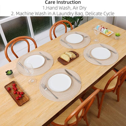 SHACOS Round Braided Placemats Set of 4 Round Table Mats for Dining Tables 15 inch Washable Kitchen Table Place Mats Indoor (Beige, 4)