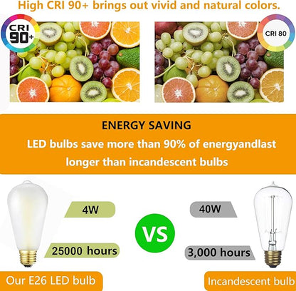 Dimmable E26 Frosted LED Edison Bulbs, 4W Equivalent 40W, Neutral White 4000K,400LM,AC120V,ST58 Antique LED Filament Bulbs with 90+ CRI,Pack of 6 (4W=40W Neutral White)