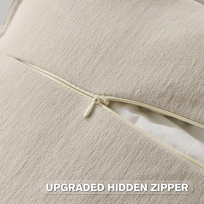 FUTEI Beige Chenille Throw Pillow Covers 12x20 Inch Set of 2,Edges Double-Stitched Lumbar Pillow Cases,Modern Home Decor for Couch Living Room