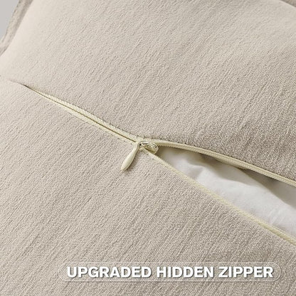 FUTEI Beige Chenille Throw Pillow Covers 12x20 Inch Set of 2,Edges Double-Stitched Lumbar Pillow Cases,Modern Home Decor for Couch Living Room