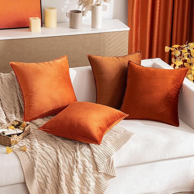 MIULEE Pack of 2 Decorative Velvet Throw Pillow Covers Soft Burnt Orange Pillow Covers Soild Square Cushion Case for Sofa Bedroom Car 18x 18 Inch 45x 45cm