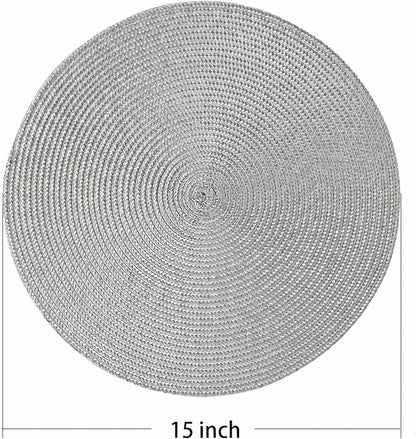 AHHFSMEI Round Braided Placemats 15 Inch Round Table Mats for Dining Tables Natural Woven Heat Resistant Place mats Set of 6 (Grey B)