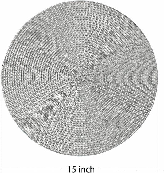 AHHFSMEI Round Braided Placemats 15 Inch Round Table Mats for Dining Tables Natural Woven Heat Resistant Place mats Set of 6 (Grey B)