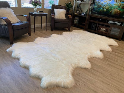LAMBZY Faux Sheepskin Super Soft Hypoallergenic Silky Shag Rug for Living Room, Kids Room, Sofa (Decto 10 Pelts 6'x10', White)