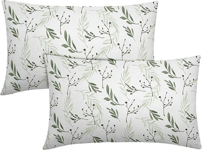 Sage Green Spring Pillow Covers 12x20 Set of 2 Leaves Throw Pillow Covers Neutral Pillowcase Linen Decoration Farmhouse Soft Decorative Plants Vintage Cushion Case Couch for Indoor Outdoor Home Decor