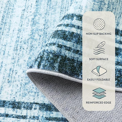 Lahome Abstract Runner Rug,2.5x12 Hallway Runner Non Slip Kitchen Runner Rug Non Skid Washable,Low-Pile Soft Blue Runners for Hallways 12 ft Minimalist Solid Indoor Carpet Runner for Entryway