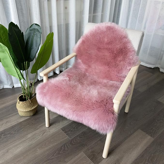 Genuine Sheepskin Rug New Zealand Fluffy Lambskin Rug, Natural Luxury Sheepskin Throw for Bedroom Living Room Children's Room - Premium Area Rug Chair Cover (2×3 Feet, Misty Pink)
