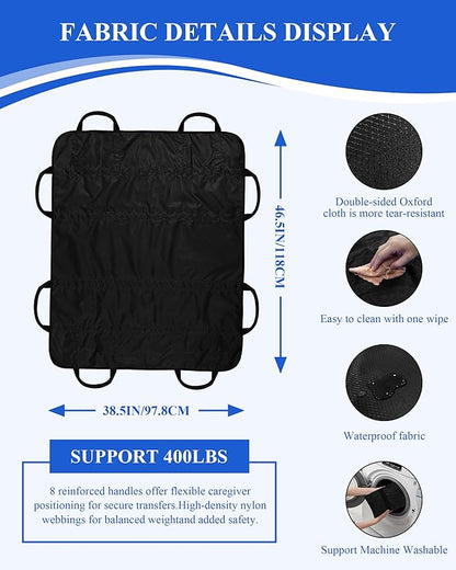 SPRING SEAON Patient Positioning Bed Pad with Handles – Transfer & Slide Sheet for Elderly Care, Waterproof Washable Draw Sheet for Hospital or Home Use, 46.5" x 38.5", 450 LBS Support,Black