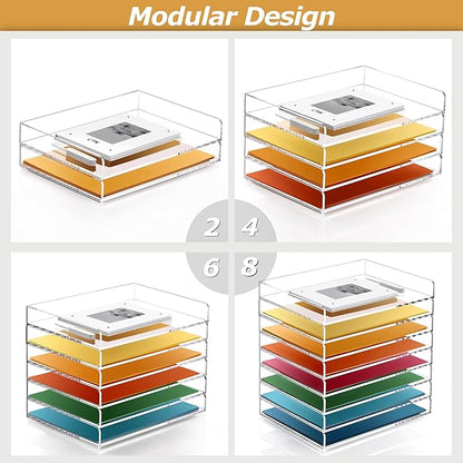 2-Tier Acrylic Stackable Letter Tray Paper Organizer Trays for Desk, Clear Horizontal File Paper Sorter, Office Supplies Accessories Storage for Letter/A4 Size Folders Documents 12.4inx8.86inx3.46in