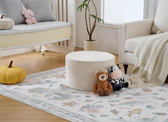 Large 22" Sturdy Ottoman Pouf for Living Room, Bedroom, Playroom, High Density Foam Filling Footrest, Side Table, Extra Seating Home College Dorm Décor Extra Firm (Beige)