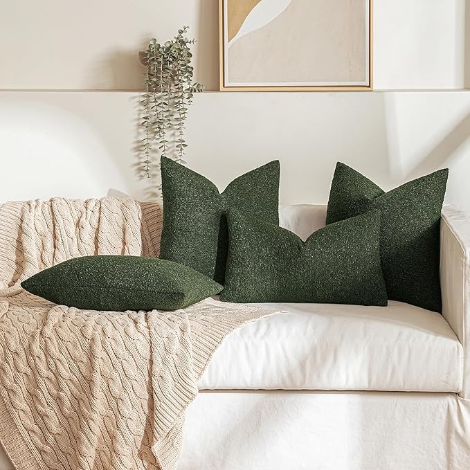 MIULEE 20x20 Inch Christmas Decorative Pillow Covers for Couch Bed Set of 2 Textured Boucle Neutral Winter Throw Pillows Dark Green Accent Solid Cushion Pillowcases Sofa Livingroom Home Decor